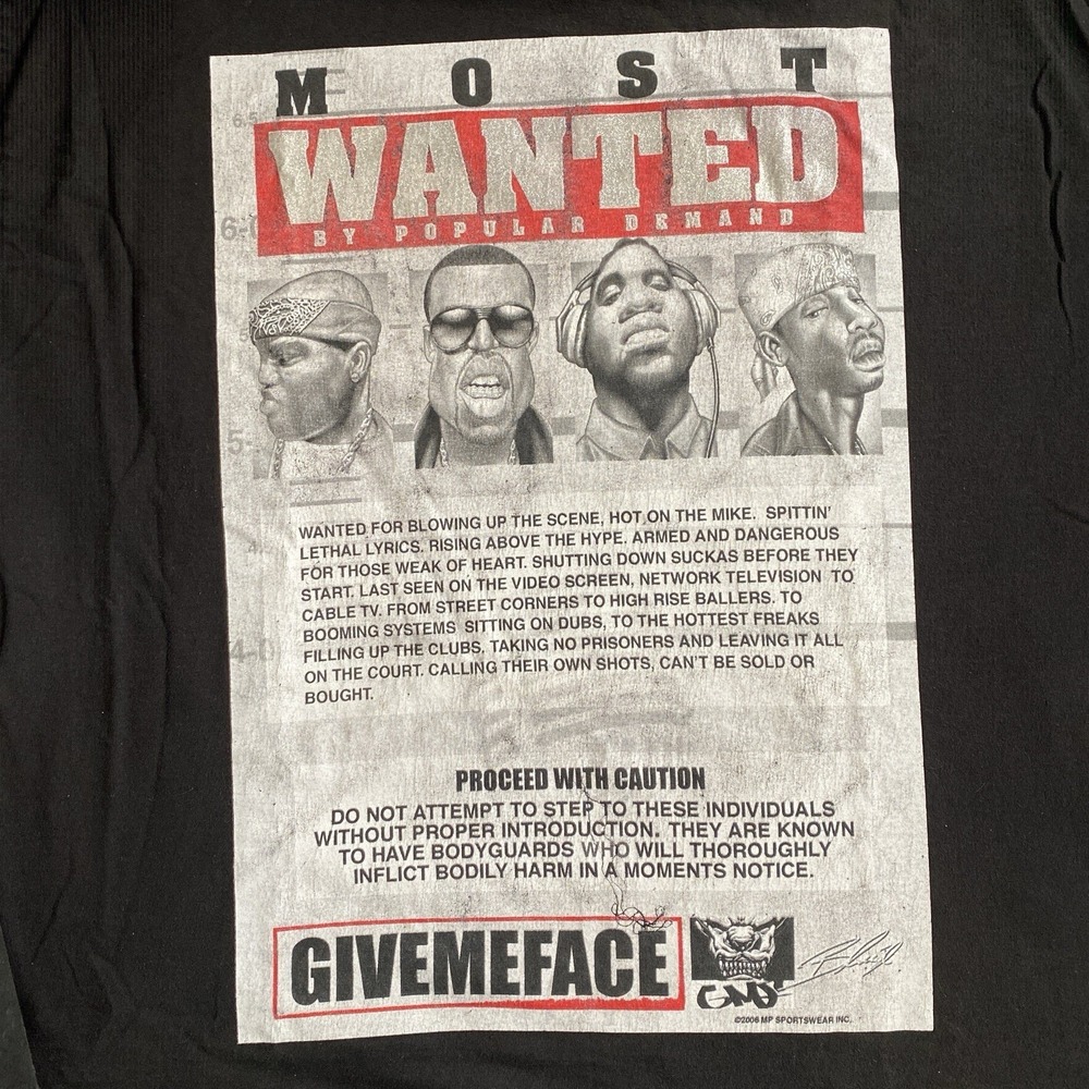 Y2K GiveMeFace Most Wanted Rappers T‎ Shirt Hip Hop Streetwear 2XL Oversized - Picture 3 of 5